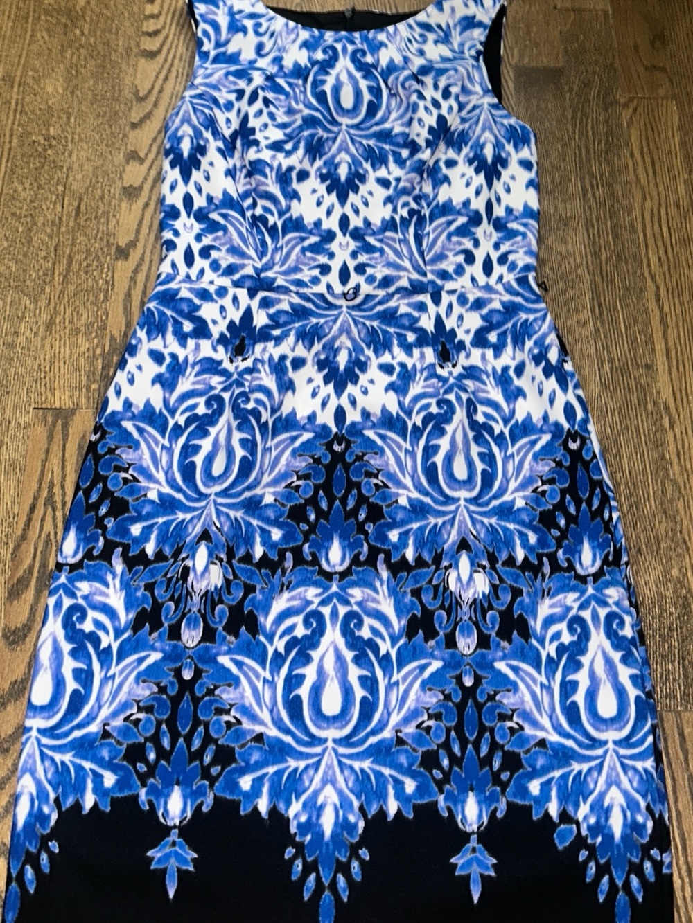 Blue and White Floral Midi Sheath Dress